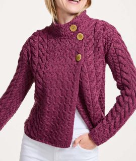 Aran merinowol kabel damesvest met overslag ( meerdere kleuren)