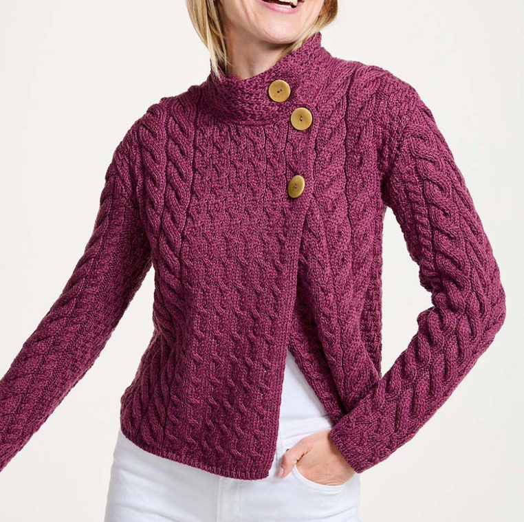Aran merinowol kabel damesvest met overslag ( meerdere kleuren)