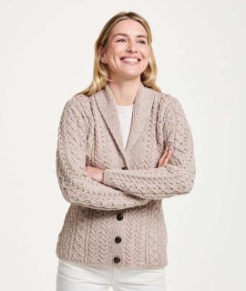 Aran damesvest met sjaalkraag