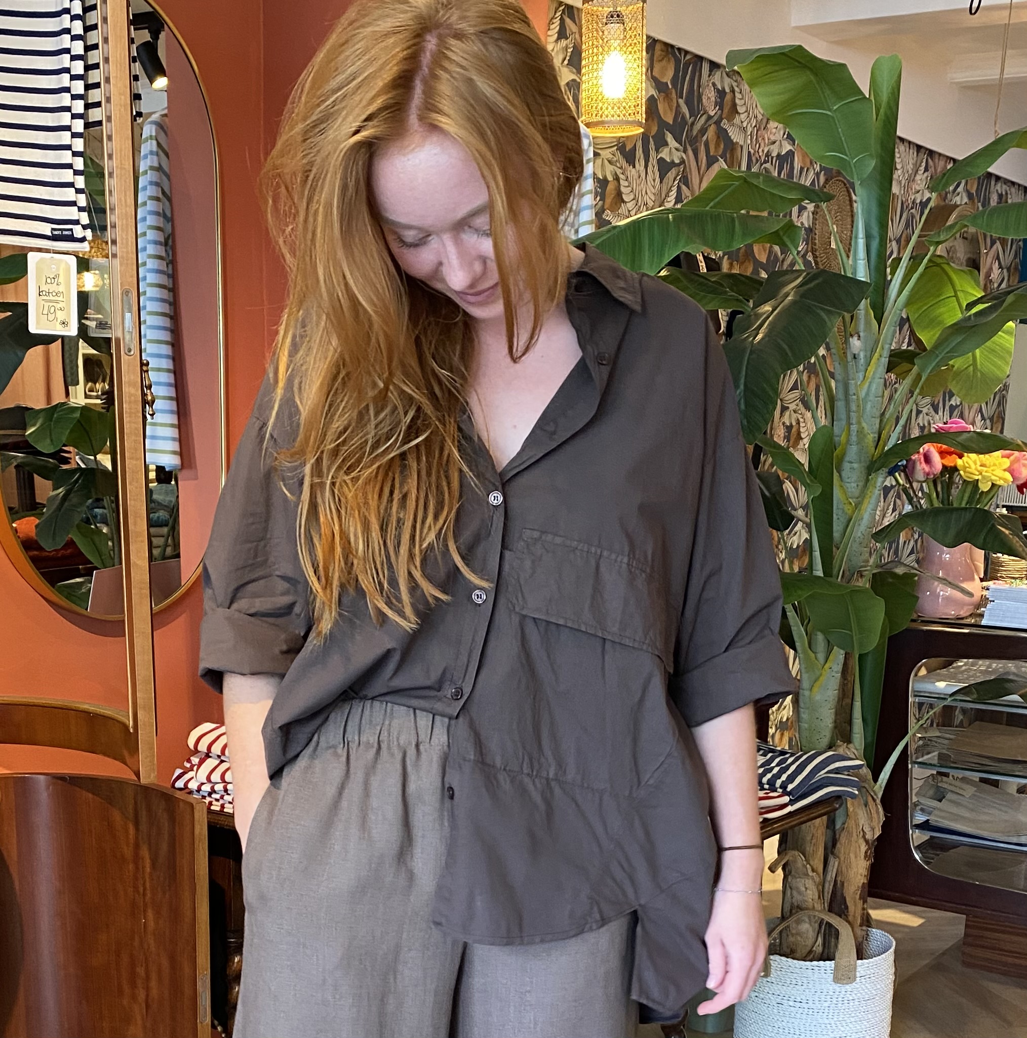 Oversized blouse van poplin katoen