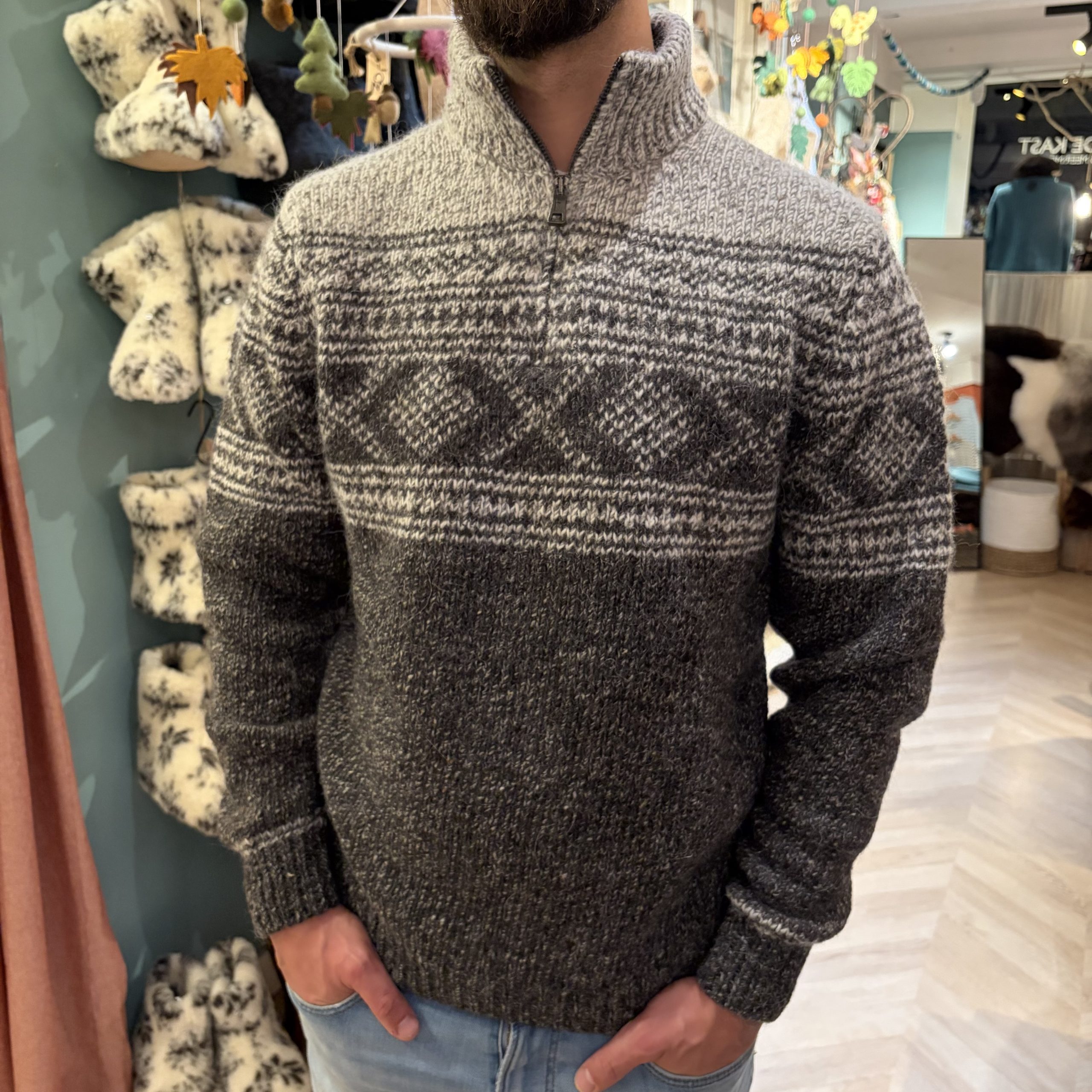 Fisherman trui met rits-col van alpacamix